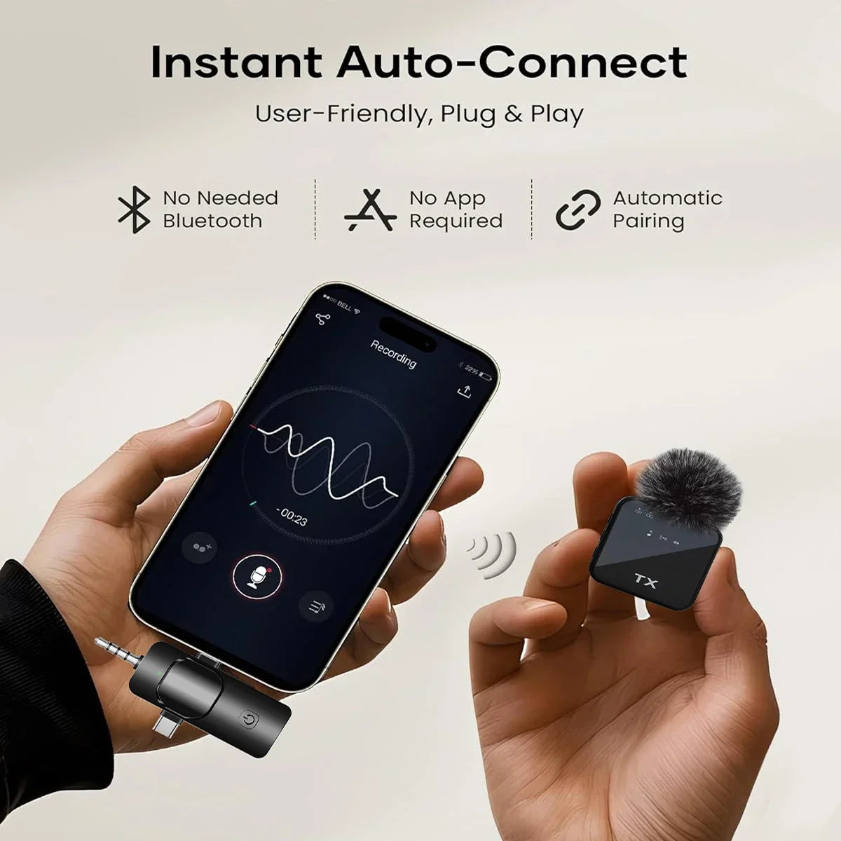 3in1microphone for IOS/Android Wireless Lavalier Microphone Video Recording Noise Reduction Live Streaming Clip-on Microphone