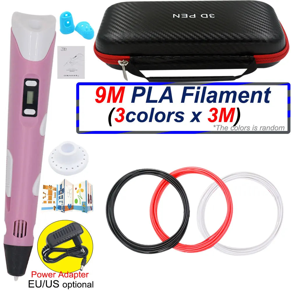 Surprising Children's 3D Printing Pen Set with LCD Display,Power adapter,Travel Case,PLA Filament,Kids Birthday Christmas Gift