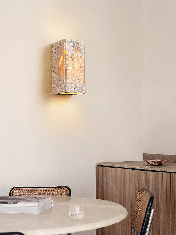Wabi Sabi Yellow Marble Wall Lamp Led Bedside Japan Bedroom Living Room Wall Light Travertine Stair Cor