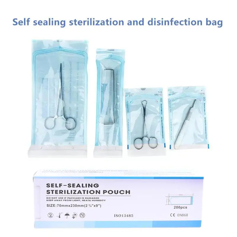 Self Seal Sterilizer Pouches 200PCS Autoclavable for Professional Dental and Tattoo Use