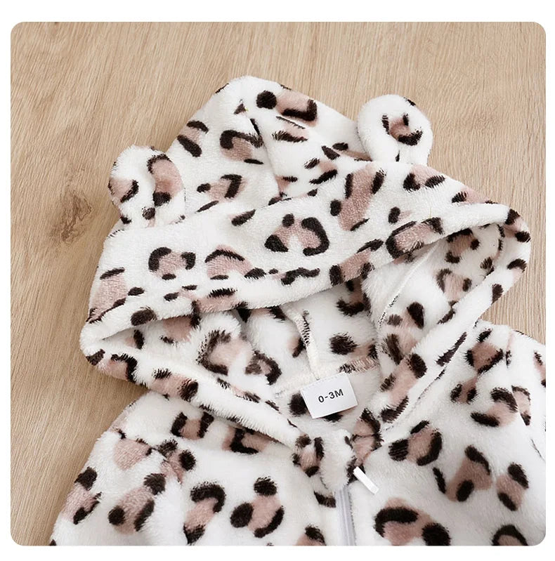 Autumn and Winter Comfortable Warmth white leopard Romper Onesie Newborn Knitted Newborn Baby Boy Newborn Baby Girl Toddler cool