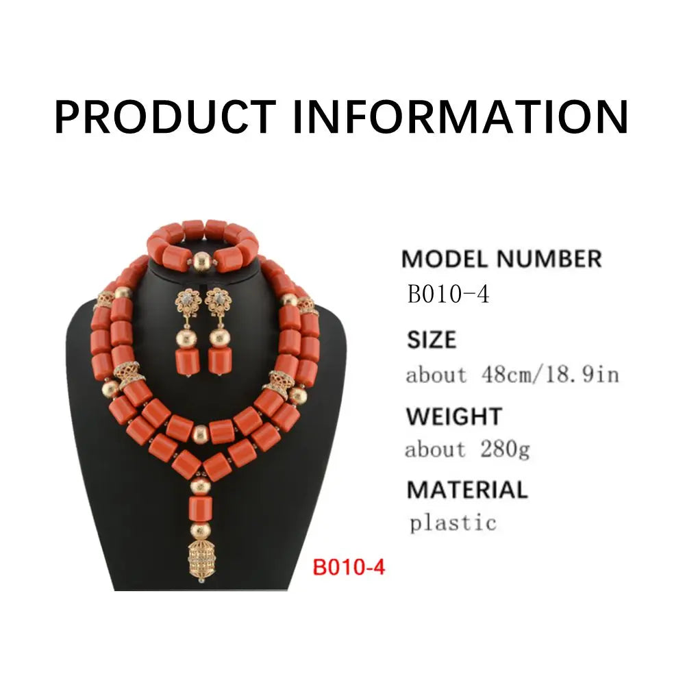 High Quality 2 Layers Artificial Coral Bead African Wedding Jewelry Set Women Necklace Nigeria Bride Party Gift