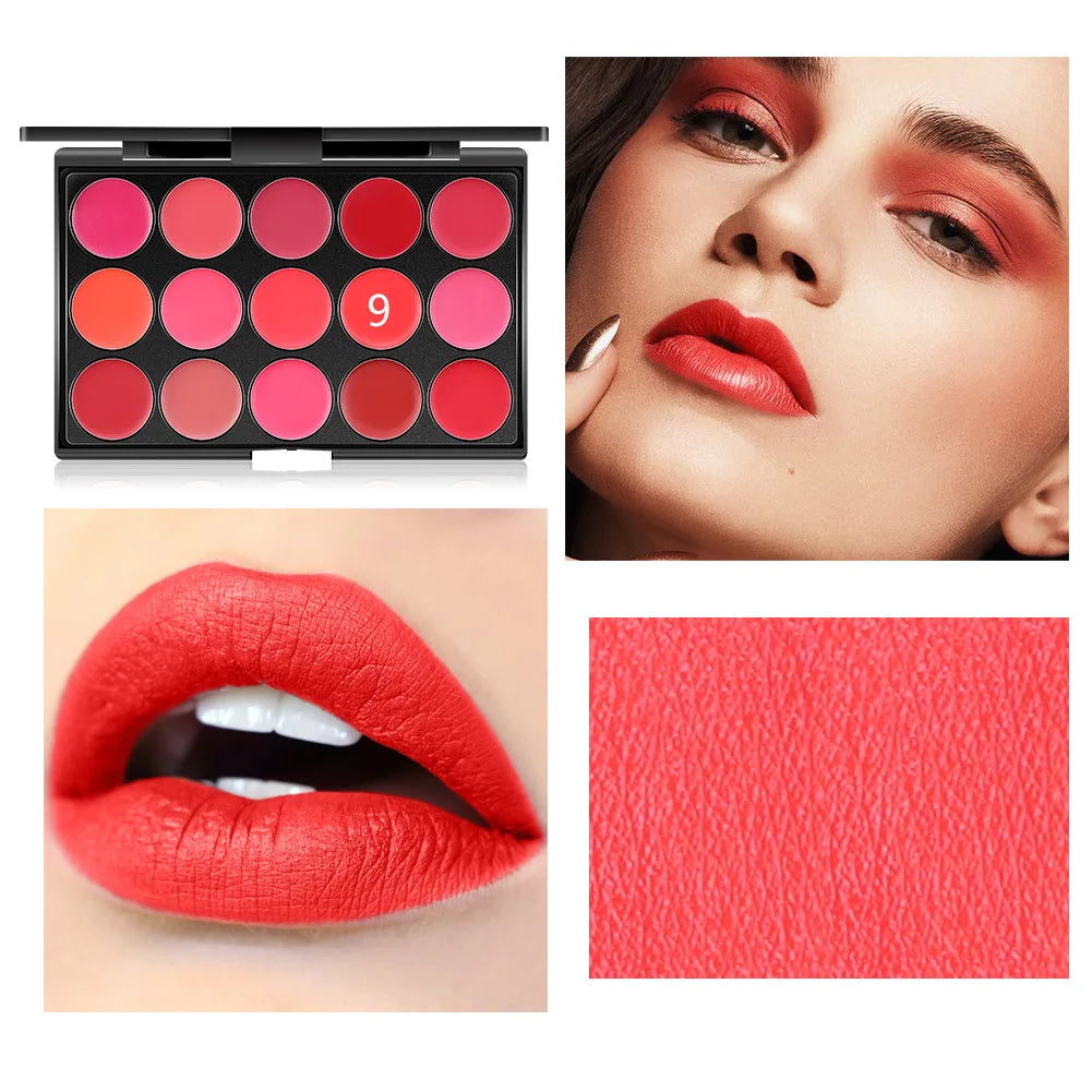 Miss Rose 15 Colours Long Lasting Lip Gloss Palette Makeup Waterproof Lipstick Cosmetic Lip Tools Set Pallete