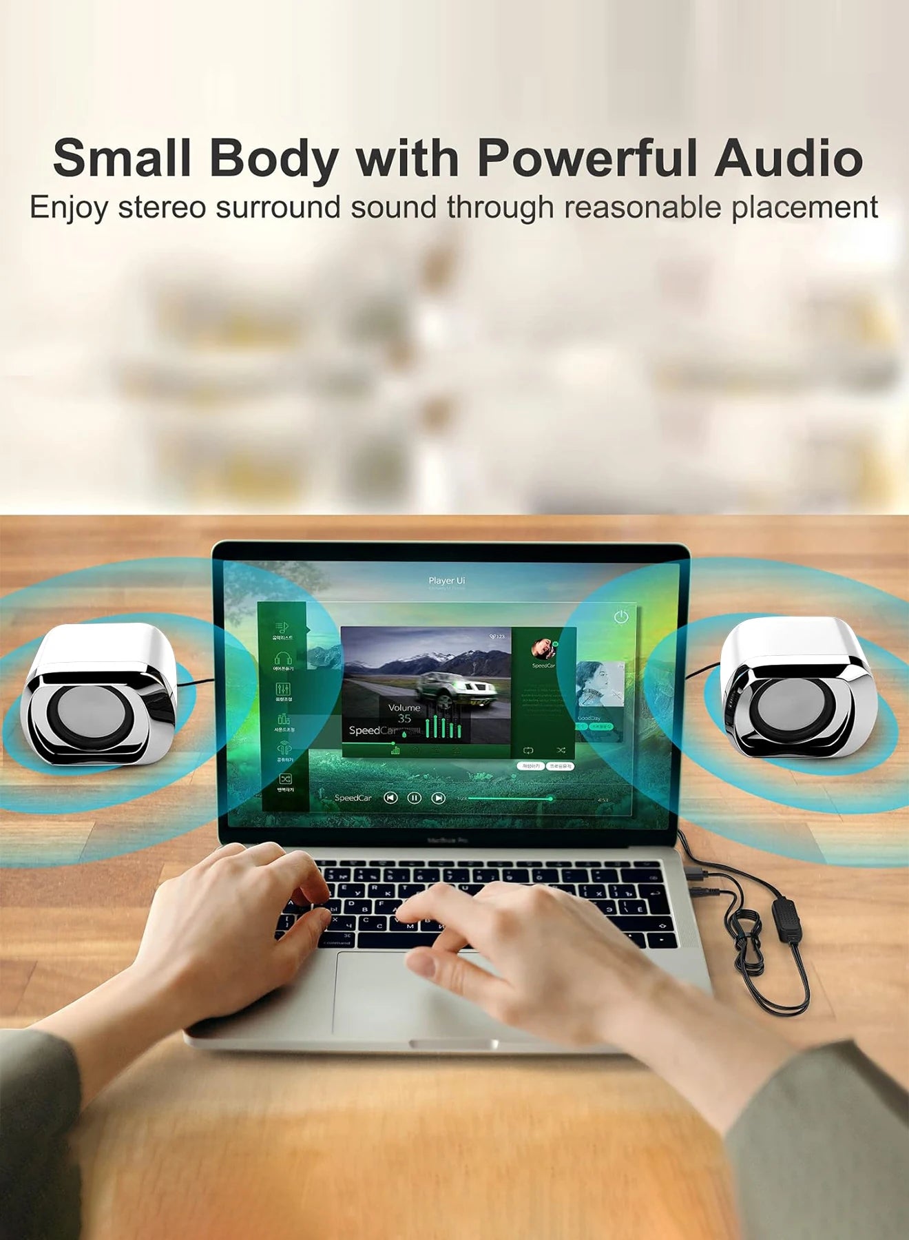 Computer Speaker - Compact and Delicate Laptop Speakers with Volume Control and 3.5 Mm Audio Plug, USB-Powered Desktop Speaker