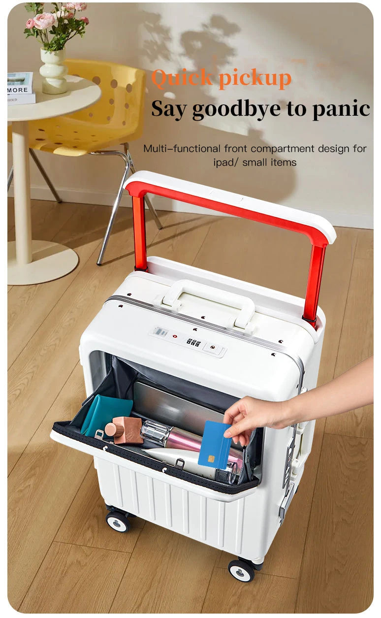 24-inch luggage with an aluminum frame, wide pull rod and front opening, as well as a high-value 20-inch travel suitcase (pull r