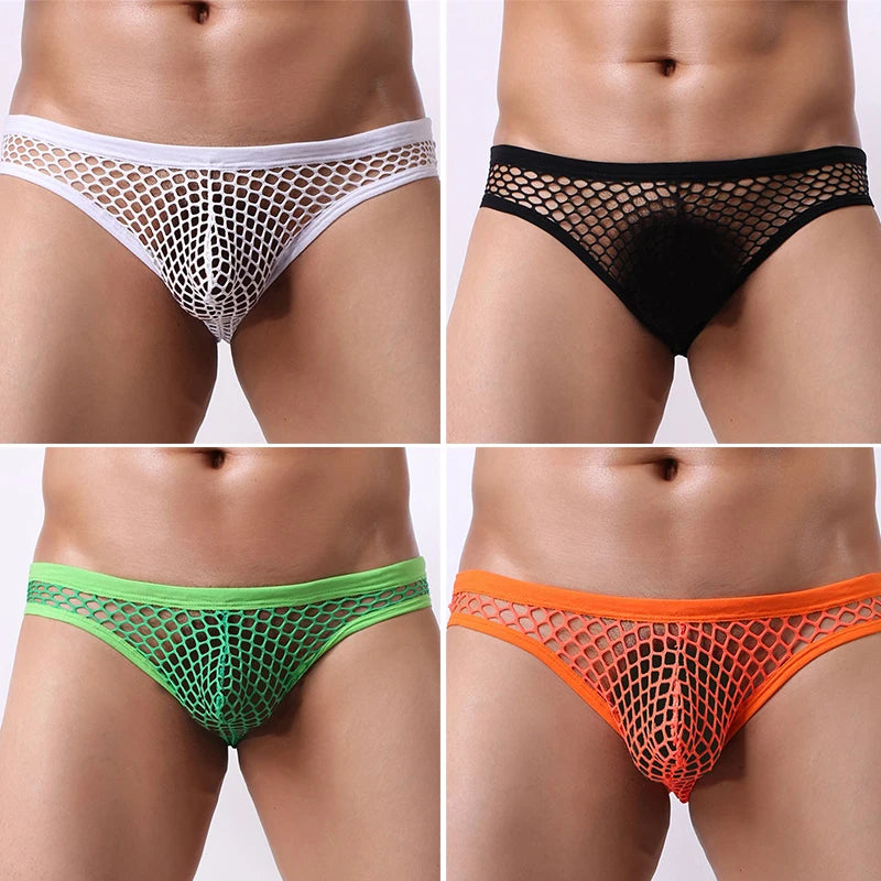 Sexy Mesh Men Underwear Jockstrap Men Briefs Breathable Fishnet Big Pouch Panties Hollow Brief Cueca hombre Male Underpants