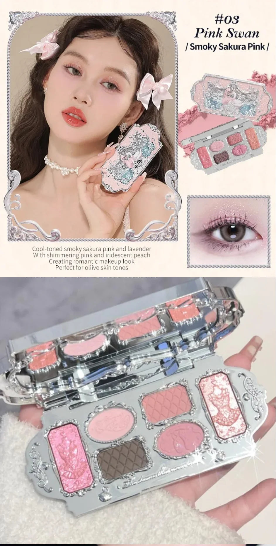 Makeup Flower Knows Set Swan Ballet Series Six Color Eyeshadow Palette Embossed Blusher Shine Lipstick Kit With Bag All In