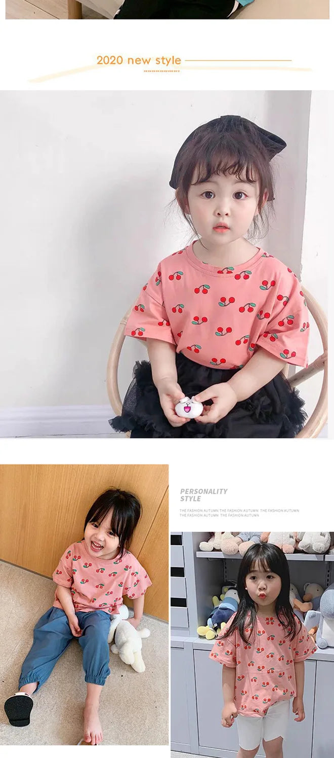 Baby Girls Boys Short Sleeved T-shirt Kids Cotton Top Tees Toddler Cartoon Print Shirts Summer Children's Clothing Korean Style