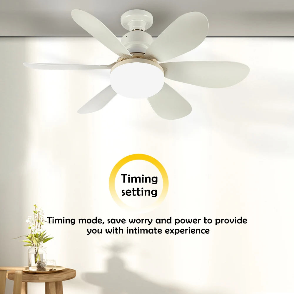Home LED Ceiling Fan Light E26 E27 Base 3-colour Adjustable Wireless Remote Control 52CM Ceiling Fan Lamp for Bedroom Living
