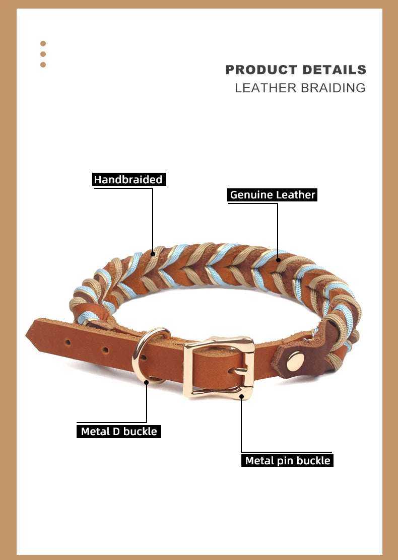 Genuine Leather Collar For Strong And Durable Puppy Medium Large Dogs Fashion Braided Colorful Nylon Rope Dog Collar New Arrival