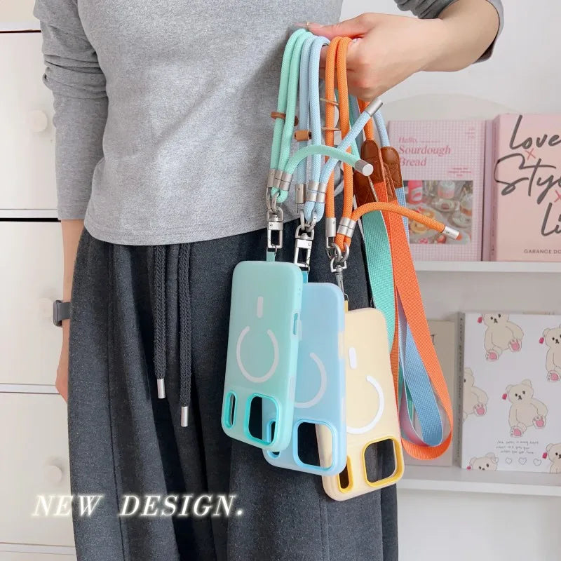 Universal Lanyard Case For iPhone 17 Pro Max 14 12 11 13 15 16 Plus Magnetic Shockproof Candy Crossbody Neck Cord Strap Cover