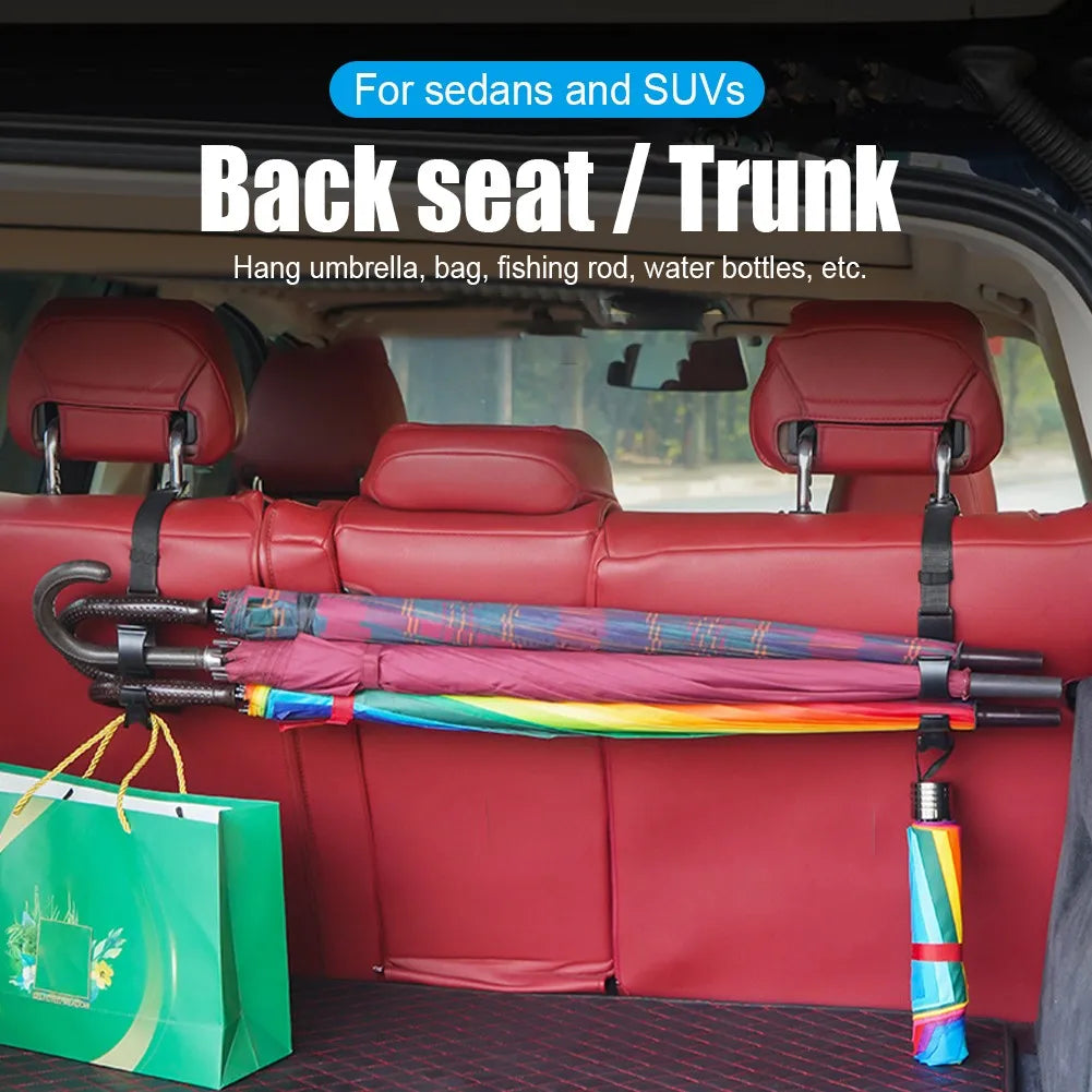 2pcs Multi-Function Car Back Seat Hook Rear Seat Headrest Hanging Hook Umbrella Holder Seat Back Storage Interior Organizer
