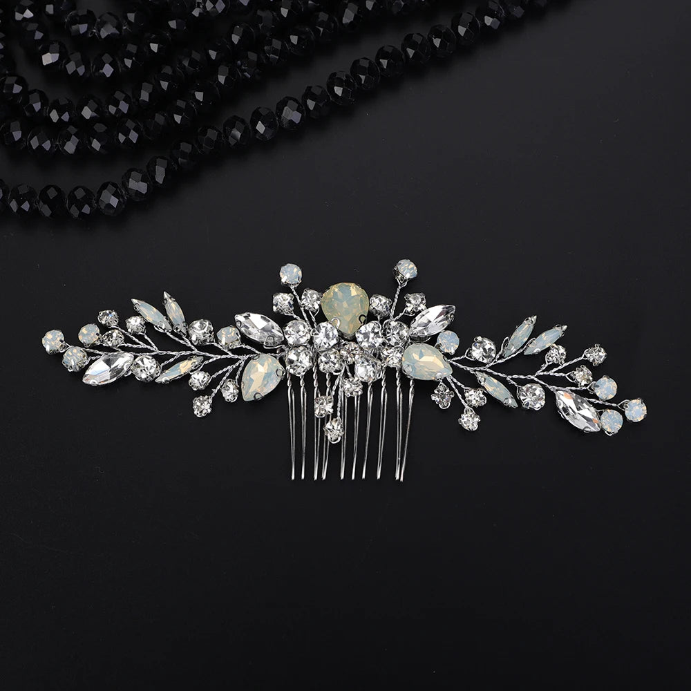 Crystal Flower Bride Hair Accessories Red Wedding Head Jewelry Blue Rhinestone Headdresses Women Hair Comb 9 Colors Headpieces