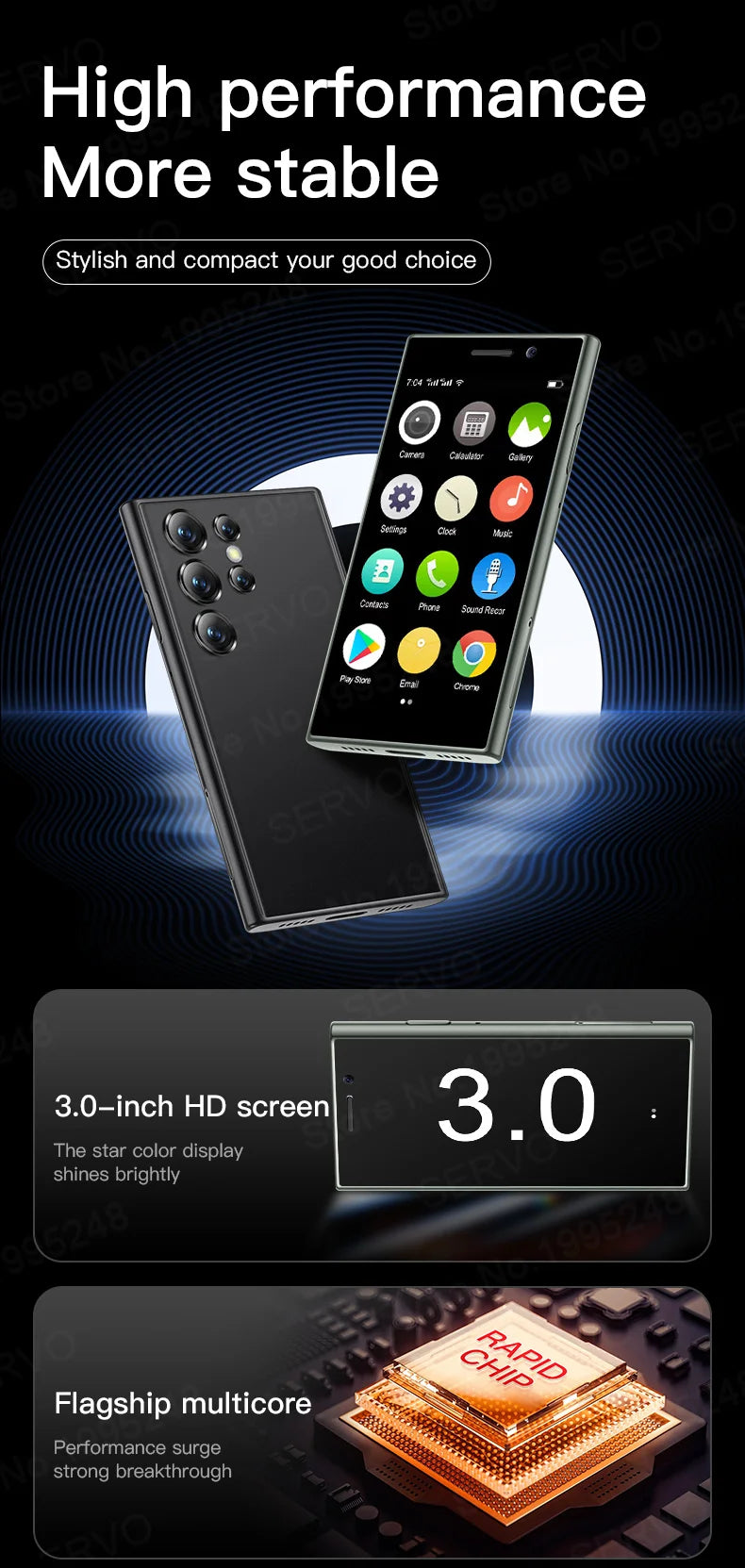 SERVO S24 MINI Android Smartphone 4G Network 2 SIM standby Play Store Face Unlock 3.0" Color Screen Mini Card Smart Mobile Phone