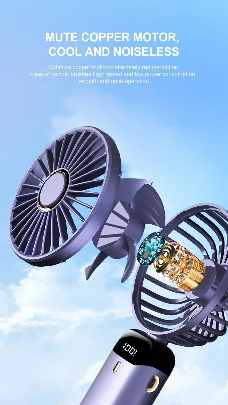 Folding Fan Mini Portable Hand-Held Fan Rechargeable Multifunctional Fan With Display Screen Neck Hanging Fans