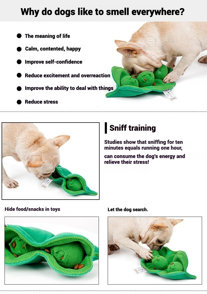 Pea Pet Sniffing Toy for Dogs Plush Soft Chew Toy with Hidden Treat Pockets Built-in Squeakers Interactive Training Nose Work