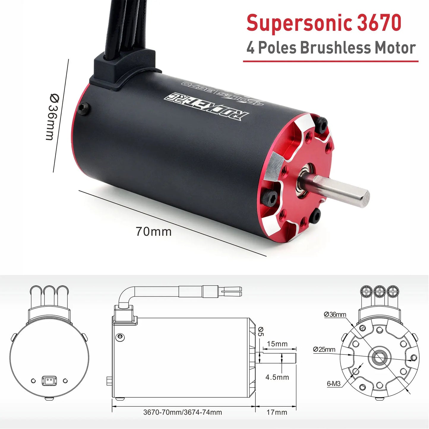 Rocket RC V2 supersonic 3650 3660 3665 3670 3674 Built -in Temperature Sensor Brushless Motor for 1/8 1/10 RC Car Off-Road Boat