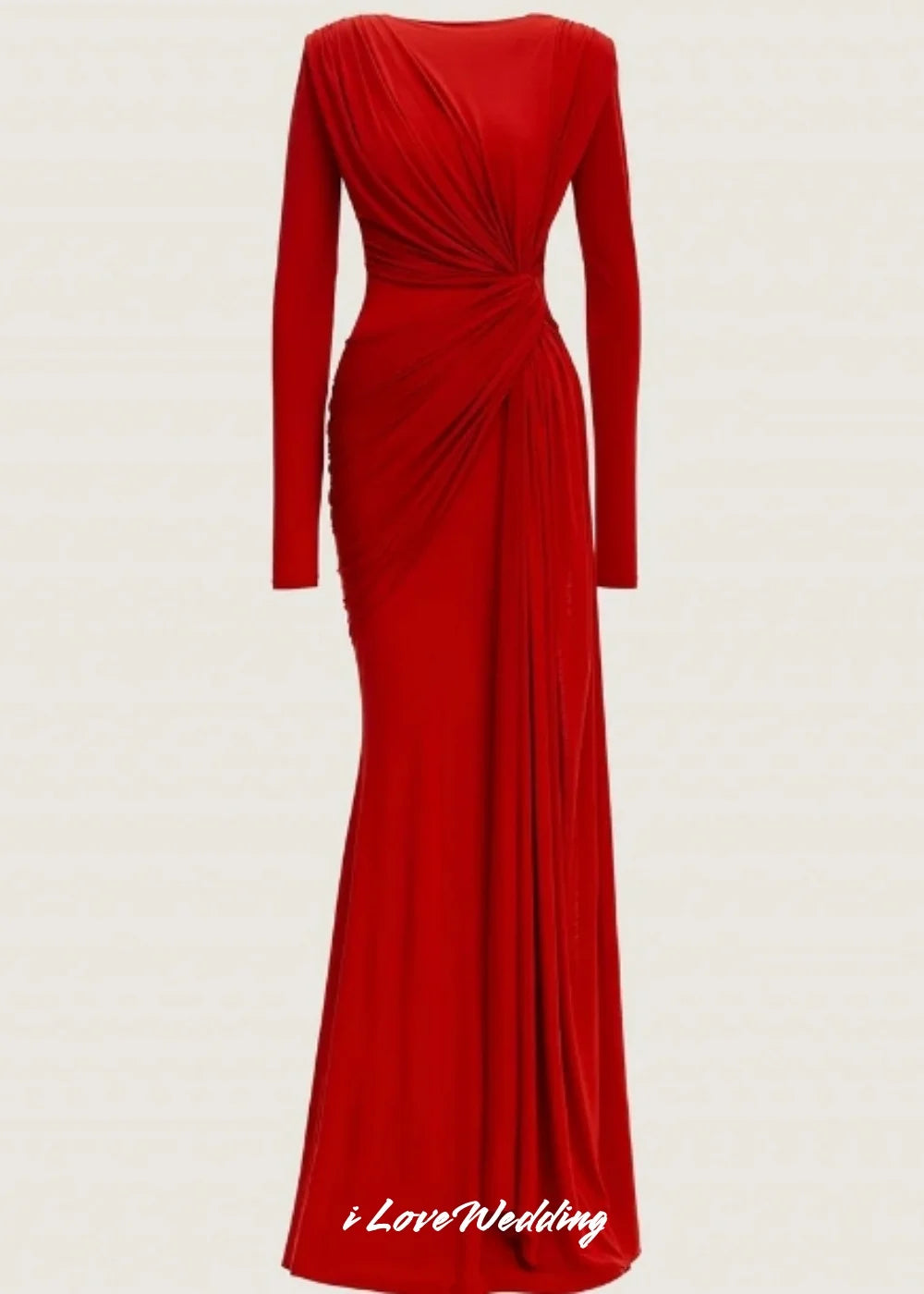 2025 Formal Mermaid Crew Neck Evening Dress Red Long Sleeves Floor Length Prom Dress 2025 Zipper Back Modern Dress Customized