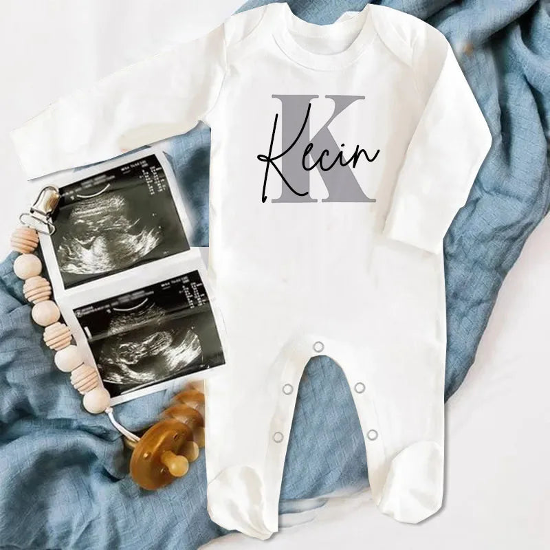 Personalised Name Initial Baby Babygrow Sleepsuit Vest Bodysuit Newborn Coming Home Hospital Outfit Infant birth Shower Gifts