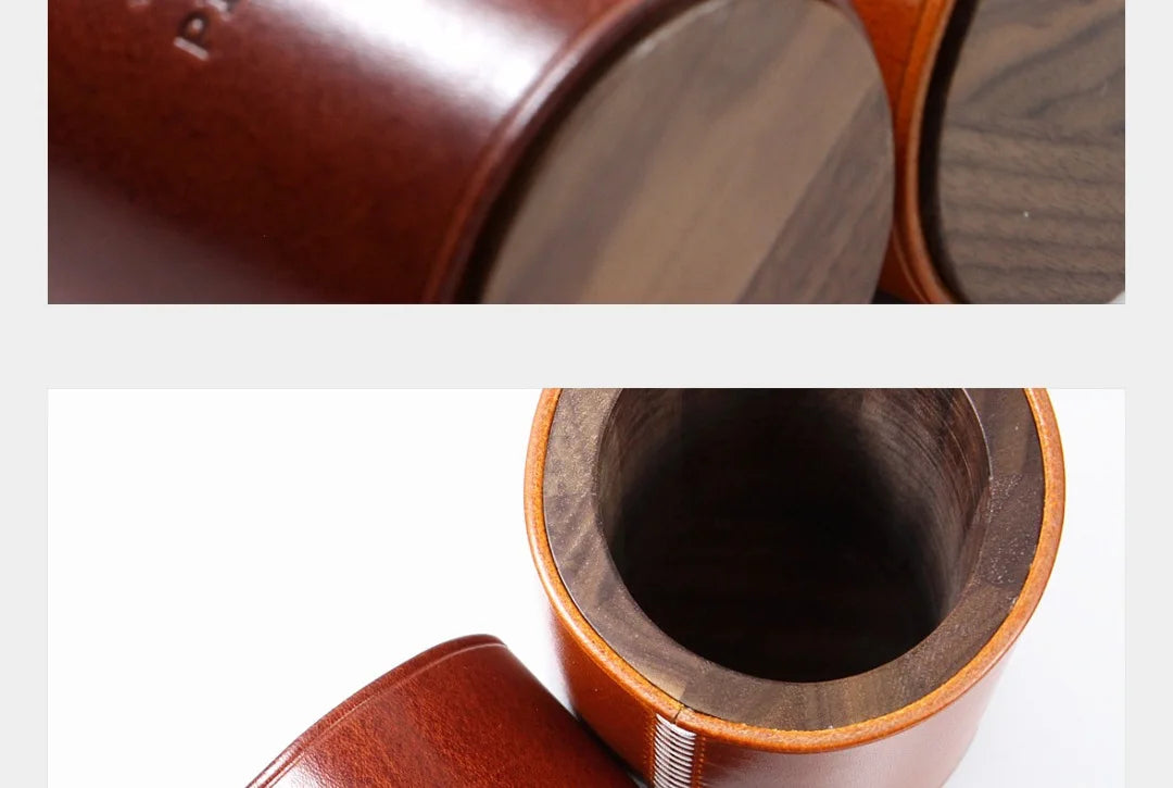 High End Handmade Genuine Leather Solid Wood Pen Holder Cowhide Office Stationery Storage Pen Holder Desk Organizer Holder