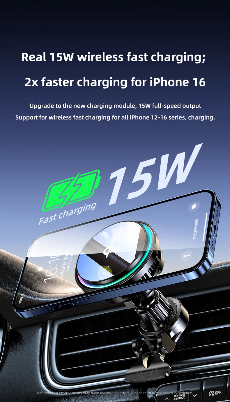 Magnetic Wireless Car Charger Phone Holder QI2 Ice Cooling RGB Tempered Glass Fast Charging Radiator For Magsafe iPhone 12-16