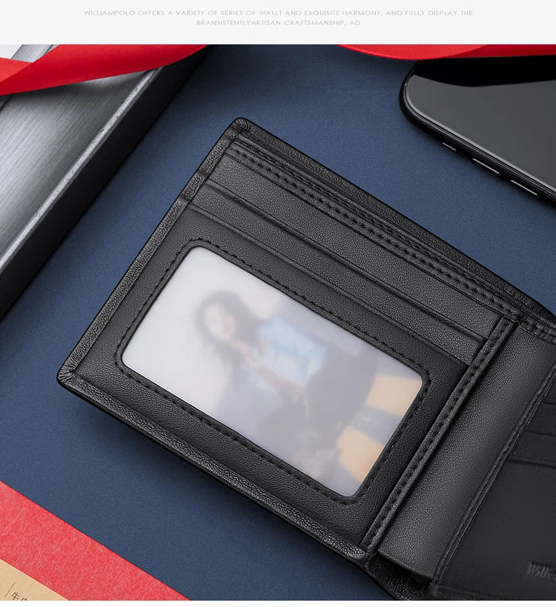 Luxury men's short leather wallet 2024 new large capacity multi-card money clip boys gift thin money clip