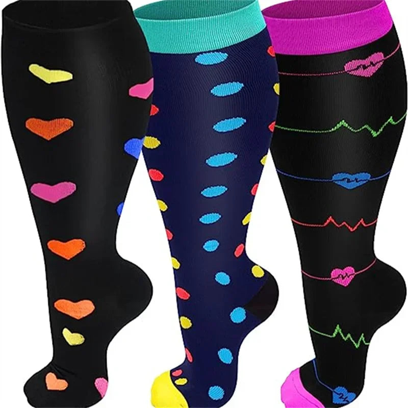 Plus Size Compression Socks for Women Men 20-30 MmHg Wide Calf Extra Large Knee High Flight Sock for Circulation Support 2XL-4XL