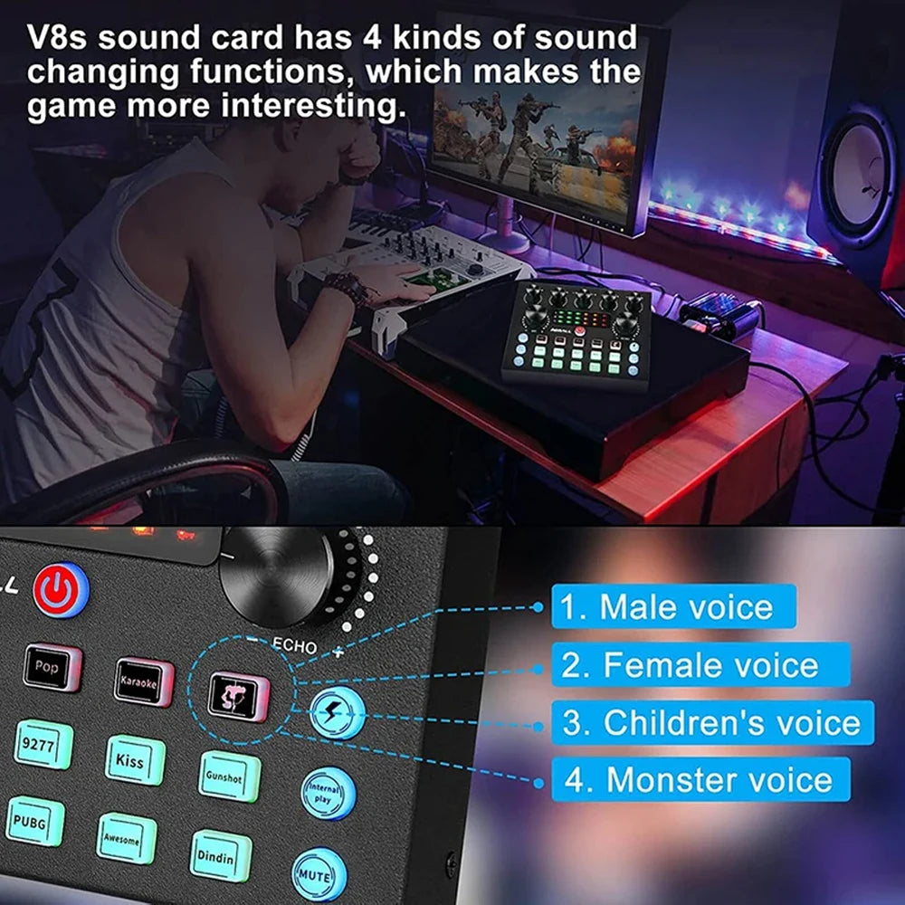 V8S Live Sound Card Podcast Equipment Bundle,with Microphone Set Device,Music/Recording Live Streaming For DJ Disco Device