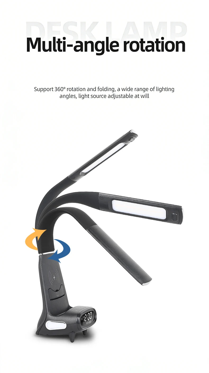 Multi-Function Eye-Protecting Reading Desk Lamp for Students 3000K-6000K Stepless Dimming 15W Wireless Fast Charging Study Light