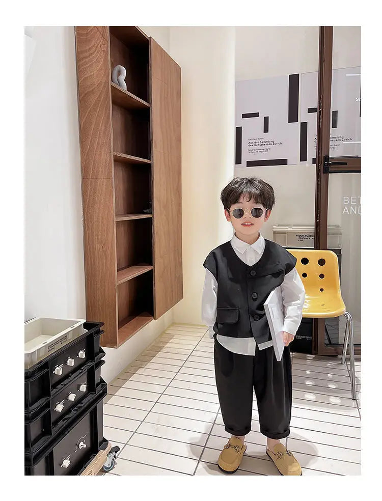 3 PCS set Spring Autumn Boy Clothing set Casual vest+ top+ Pant Kid Children baby toddler boy korea designer clothes 2-10 years