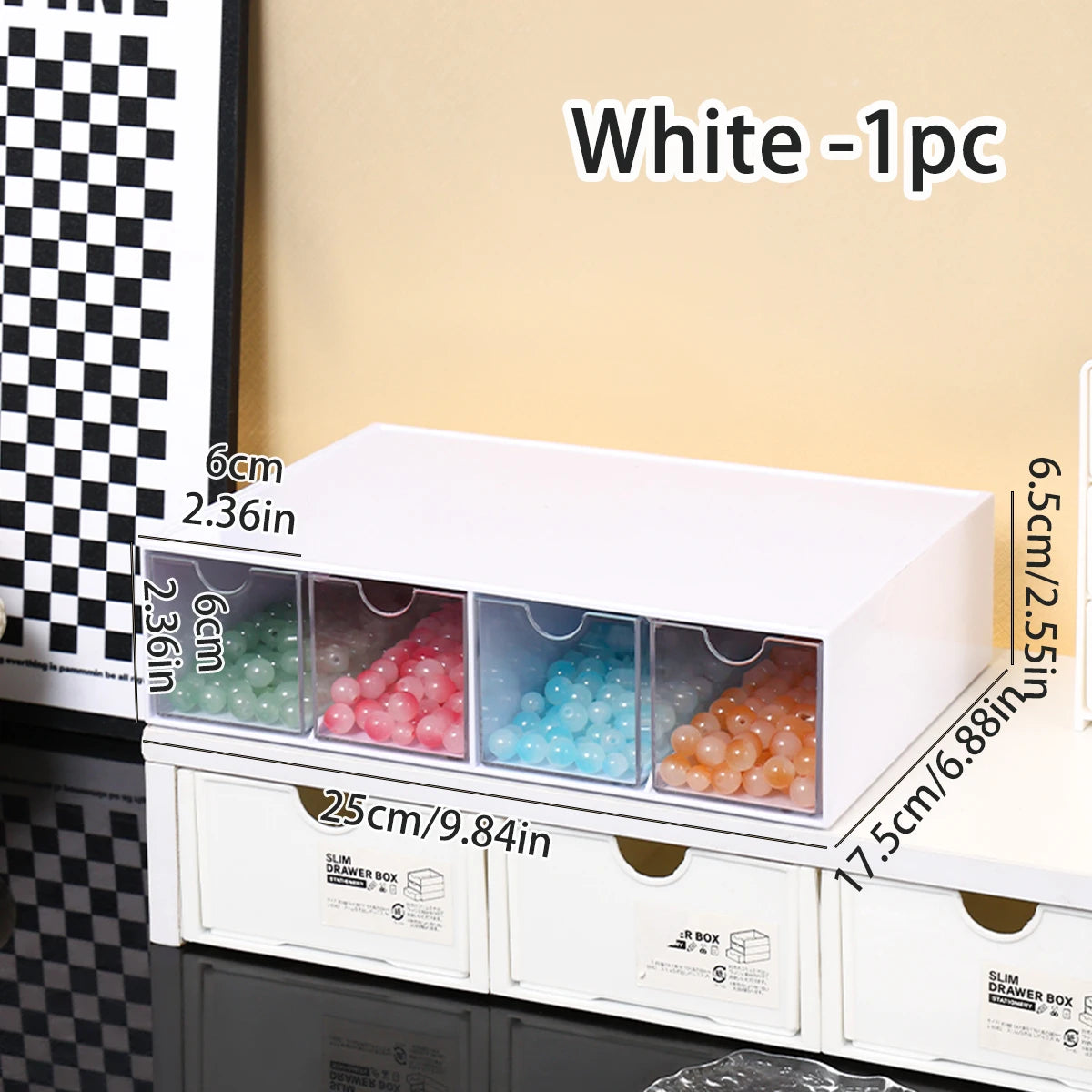 1pc Acrylic 1Layer 4Grid Bead Jewelry Organizer Stackable Separate Compartment Desktop Storage Box Suitable Hair Jewelry Storage