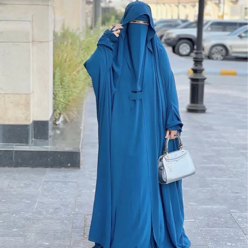 Muslim Abaya Hooded Smocking Sleeve One-piece Prayer Dress Women Jilbab Islamic Clothing Dubai Saudi Black Robe Turkish Modesty