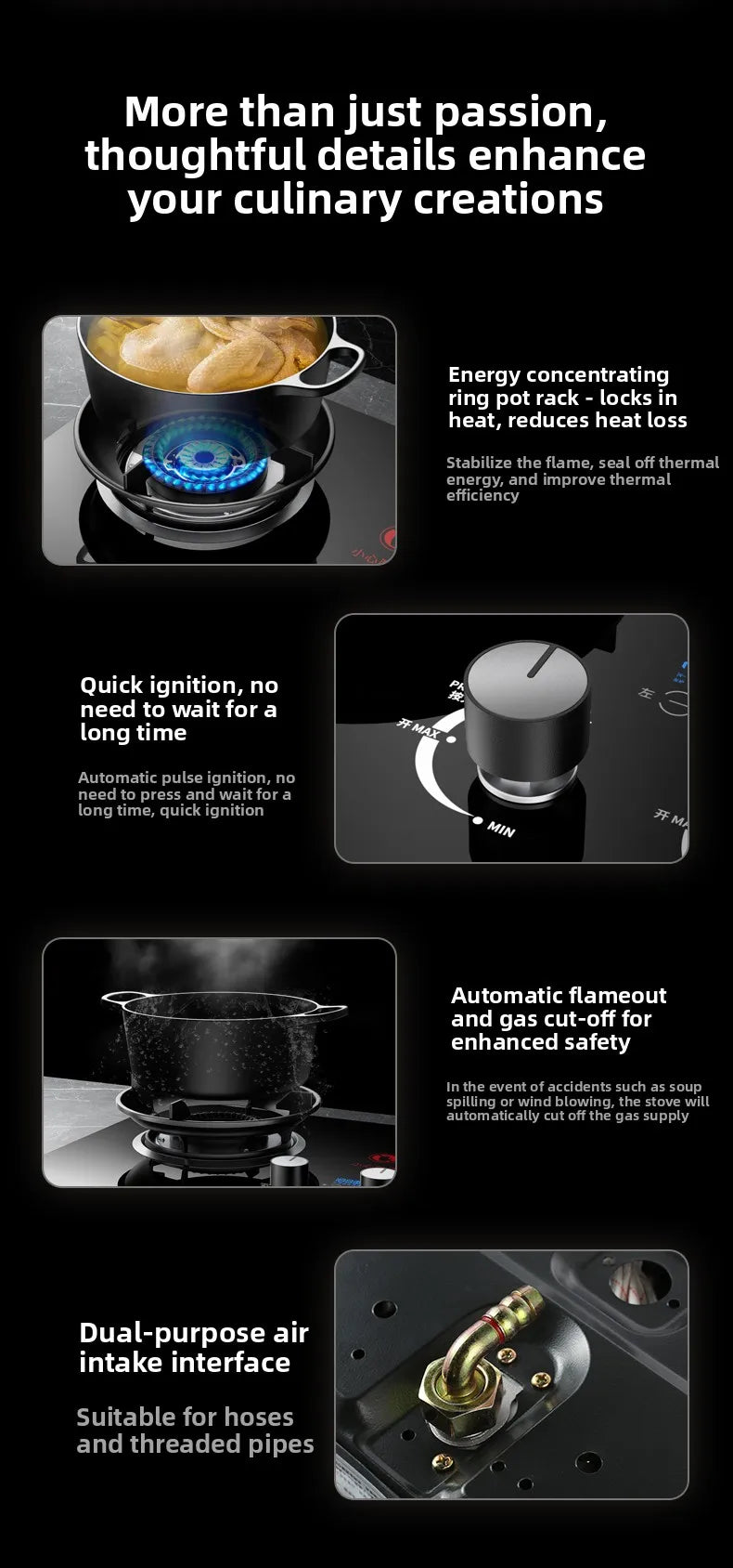Gas stove, double burner, household LPG tabletop/natural gas stove, high-power built-in gas stove