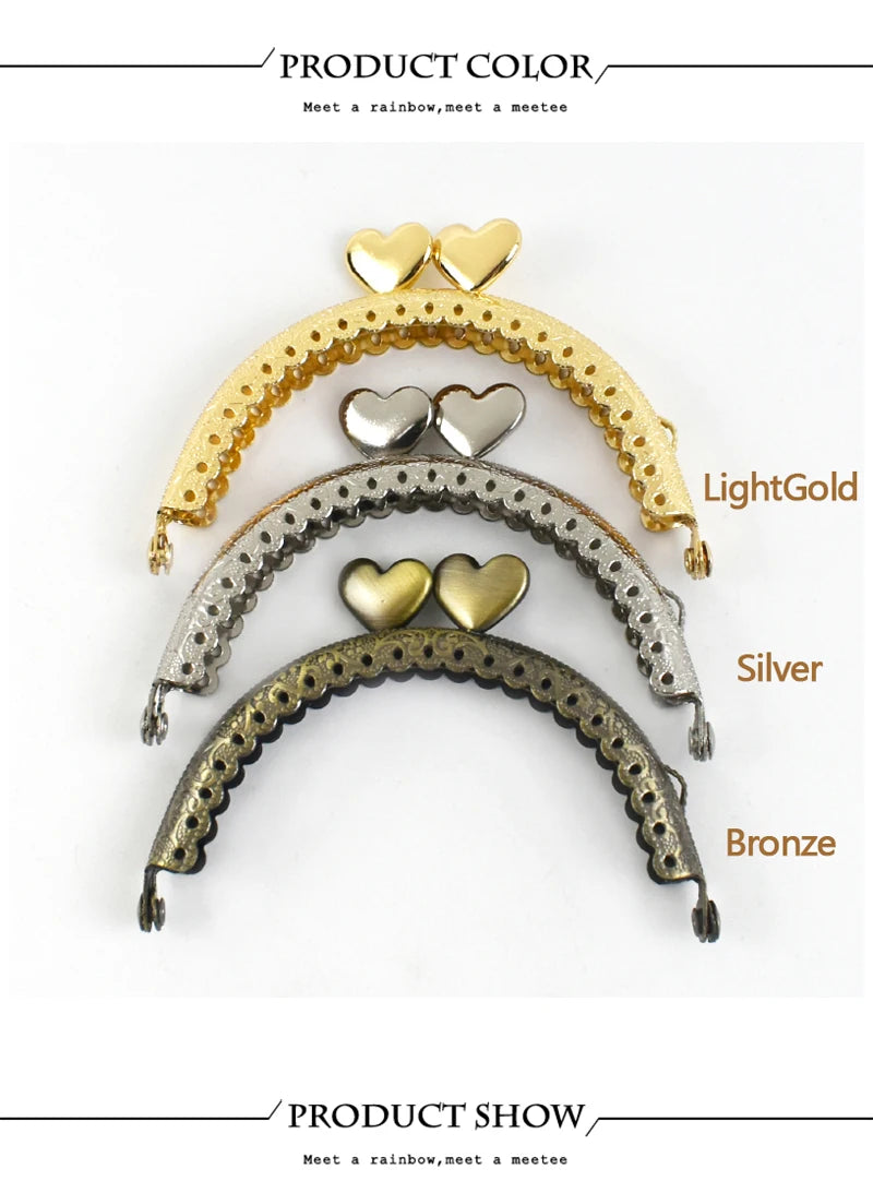 1/2/5/10Pcs 8.5cm Embossed Metal Bags Handle Purse Frame Kiss Clasp for Coin Wallet DIY Handmade Sewing Brackets Bag Accessories
