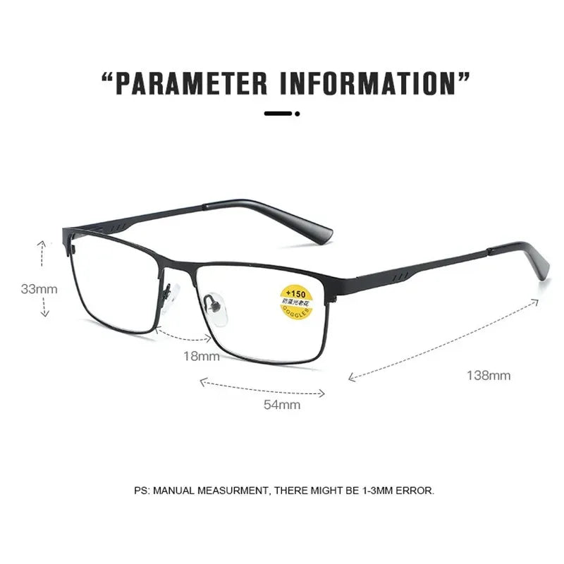 Fashion Reading Glasses For Men High Quality Blue Light BLocking Prescription Eyeglasses Frame With Spring Hinge +75+125+175+225