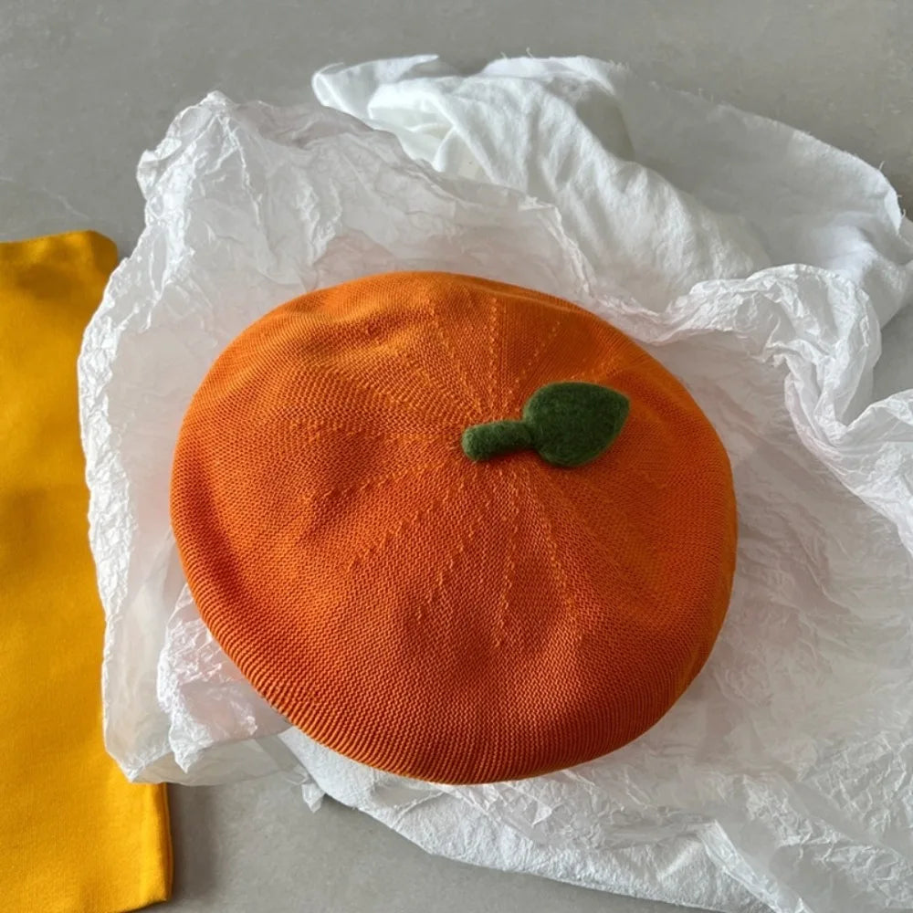 Apparel Accessories Funny Orange Berets Creative Casual Tomato Cap Vintage Cute Painter Hat Unisex