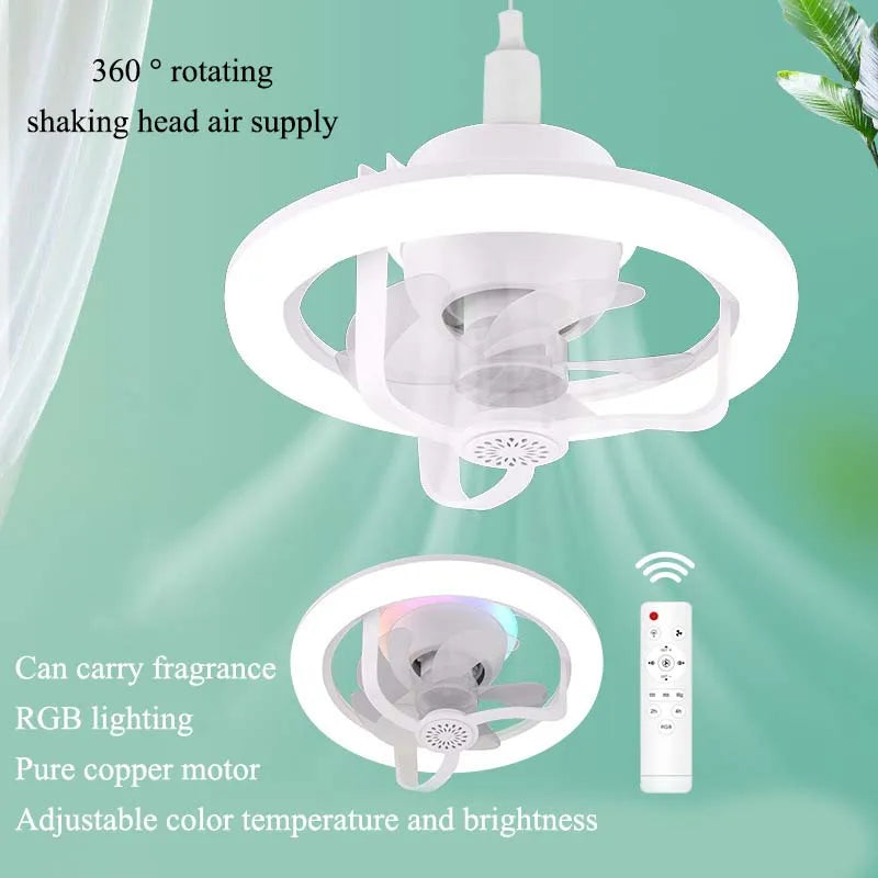 360° Shaking Head Fan Light E27 Universal Screw Head Remote Control Fan Lamp RGB 16 Color Light 360 ° Shaking Head Ceiling Fan