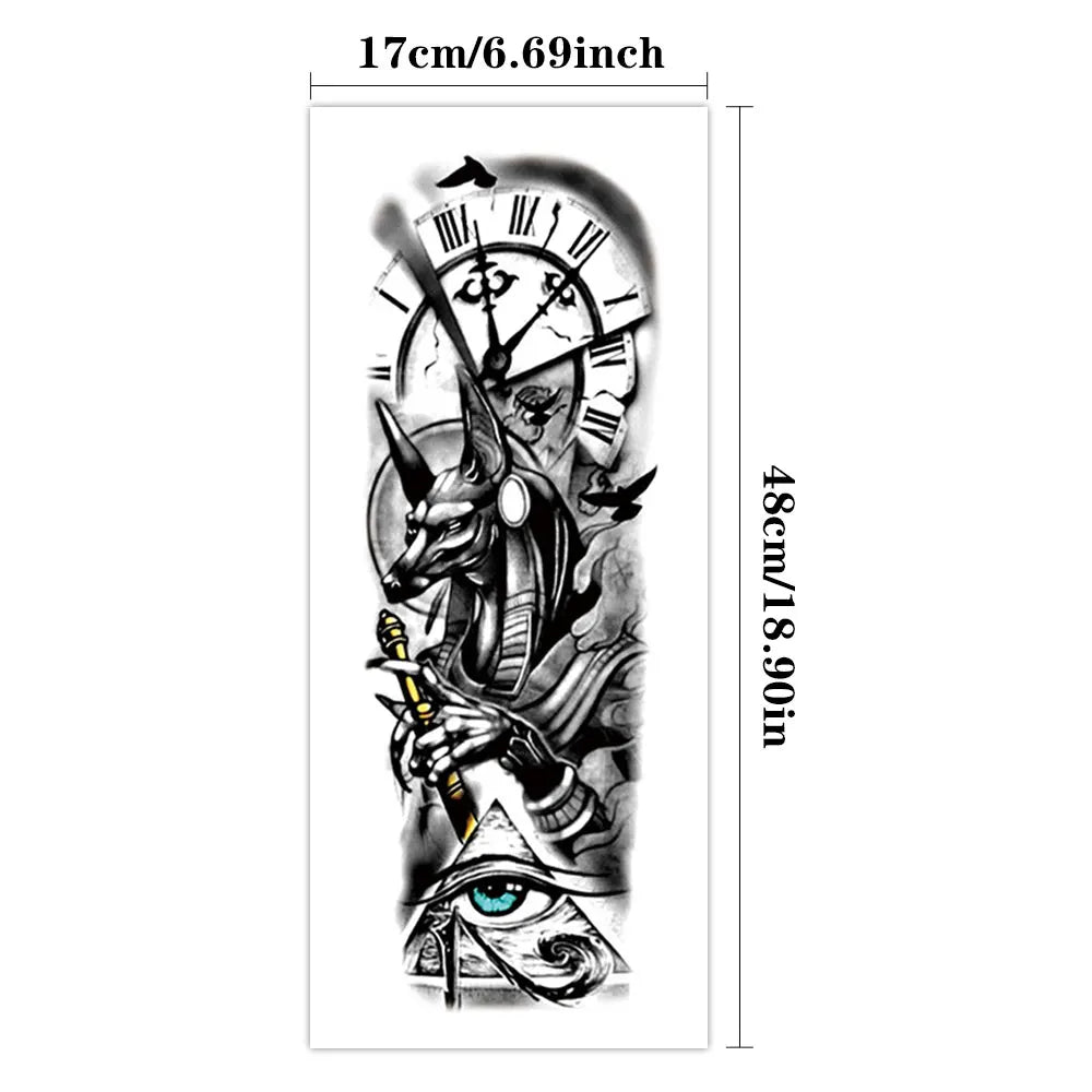 Large Full Arm Sleeve Waterproof Temporary Tattoo Sticker Mechanical Egyptian Dog Eye Clock Fake Tatoo Body Art Tatto Men Women