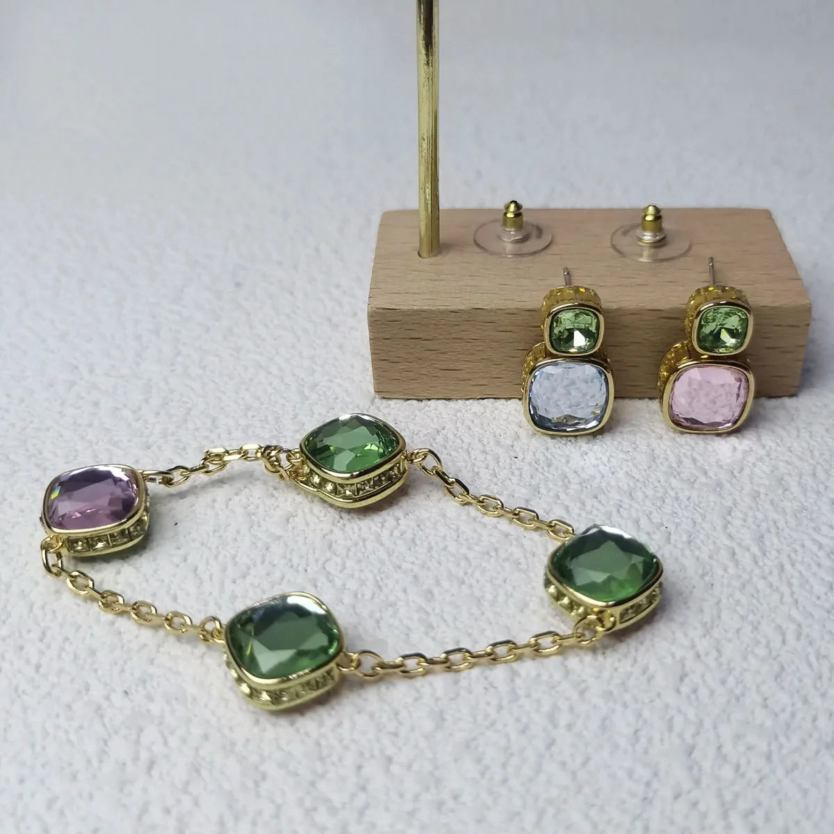 Original 2025 Candy Earrings Necklace Bracelet Fine Jewelry Set Women Geometric Cube Candy Double-Sided Crystal Jewelry