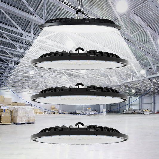 4-Pack 100-200W 30000LM UFO LED High Bay Light, 120° Wide Beam Angle, 5000K Daylight White, IP65 Waterproof Commercial Warehouse