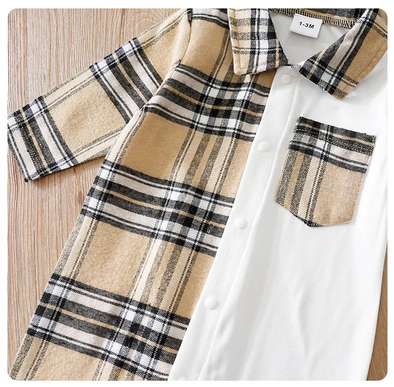 Newborn Clothes Casual Checkered Comfortable Boy And Girl Spring And Autumn Long Sleeved Baby Jumpsuit+Hat Two-Piece Set