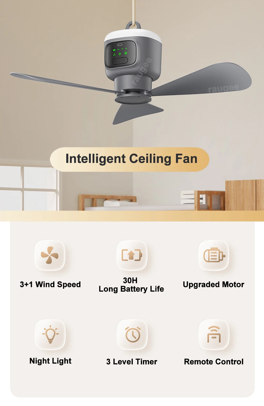 12000mAh Ceiling Fans Portable Outdoor Camping Fan With Remote Control LED Light USB Electric Tent Air Circulator Fan