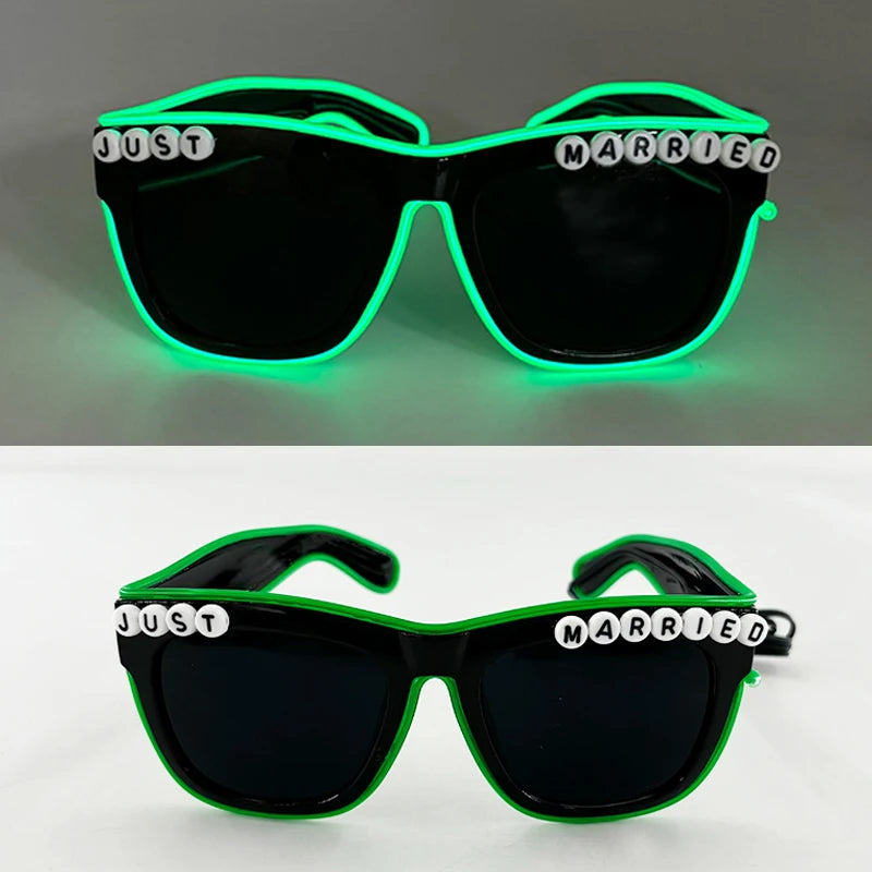 LED Just Married Glasses Wedding Bride To Be Surprise Gift Couple Glasses Souvenirs Glowing Heart Glasses Married Sunglasses
