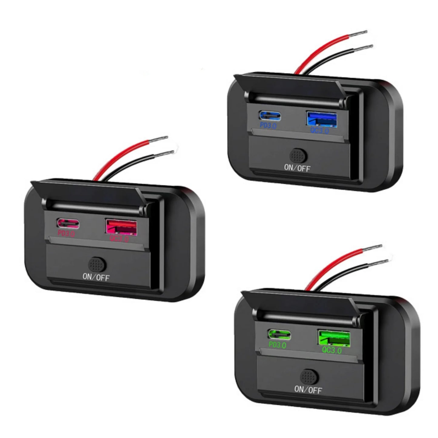 PD QC3.0 Car Charger Socket Quick Charge 12V/24V For Motorcycle Auto Truck ATV RV Bus Dual USB Power Adapter Outlet With On/Off