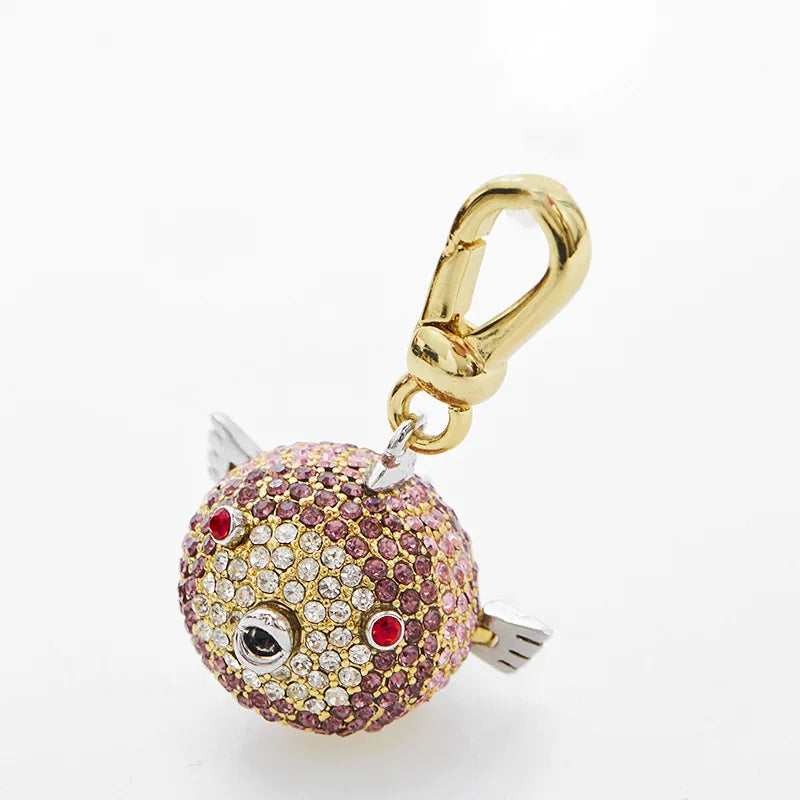 1Pc Creative And Fashionable Full Diamond Gradient Color Puffer Fish Pendant, Ins Trend Backpack Pendant Cute Pet Keychain Gift