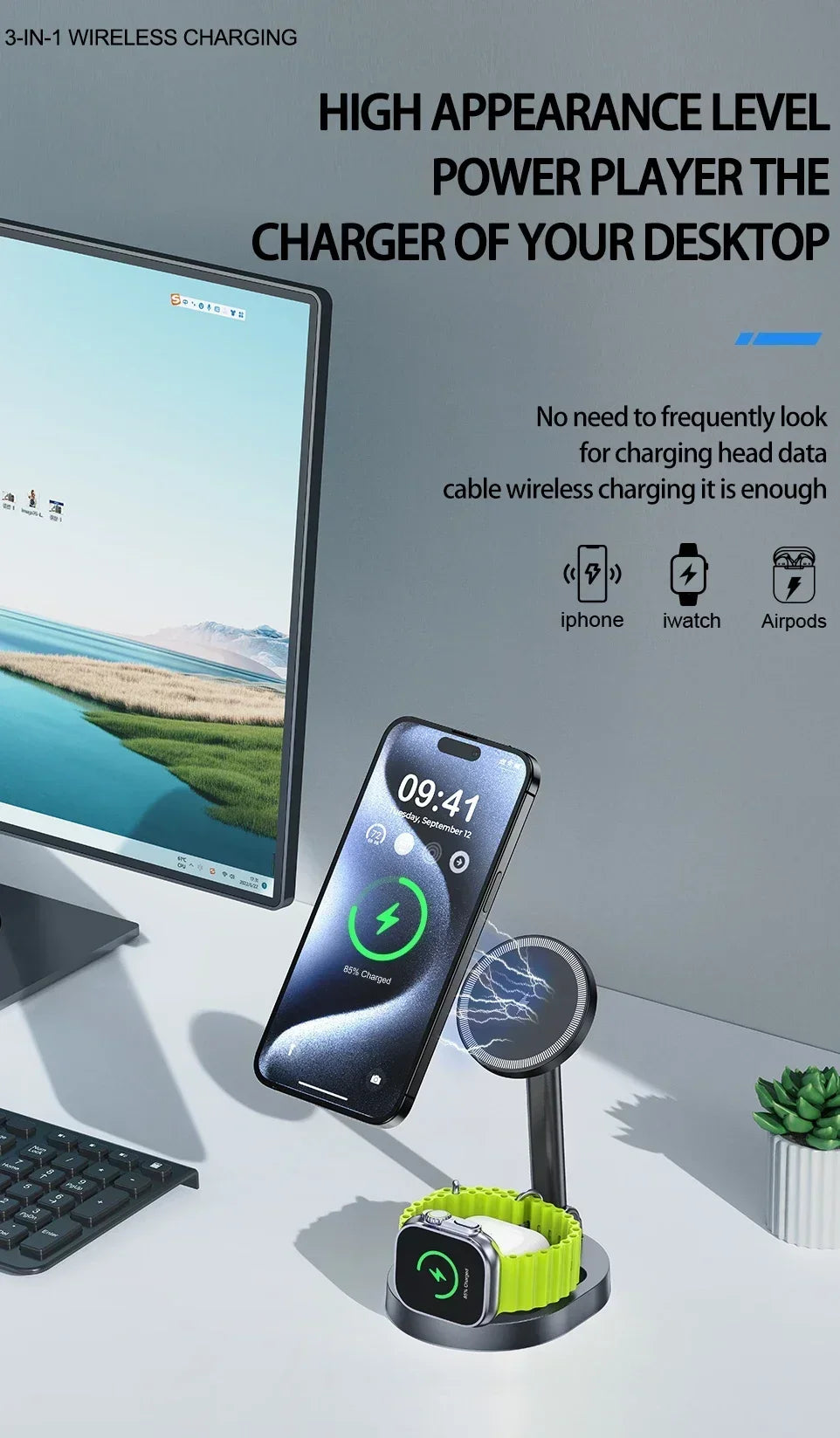 2 in 1 Folable Magnetic Wireless Charger Phone Holder Stand For Magsafe iPhone 17 16 15 14 13 12 Airpods 4/3 Pro 2 Fast Charging