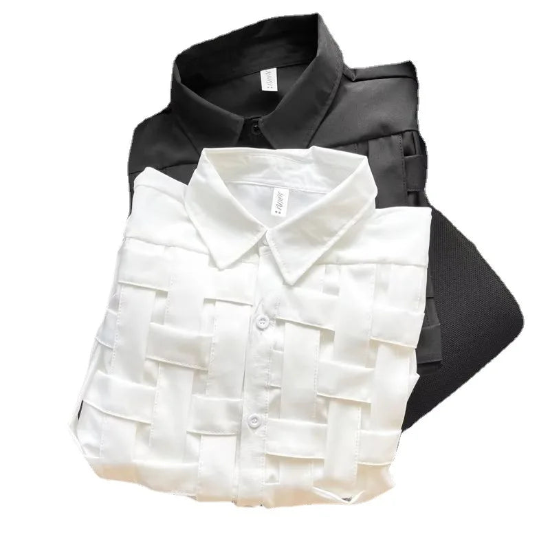 Vintage Weaving Shirts For Men Long/Short Sleeve Lapel INS Trend Tops Streetwear New Spring Summer Fashion Casual Loose Shirts