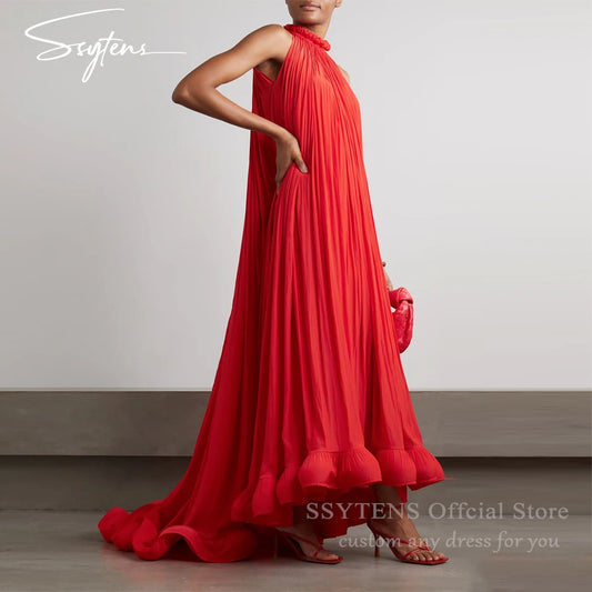 Red Chiffon Cocktail Gowns Customized Special Holiday Party Dress Stage Performance Formal Ceremony Evening Party Dress Summer