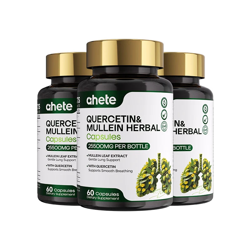 AHETE Mullein Leaf & Quercetin Capsules - High Potency Mullein And Quercetin, Lung Support Formula. Supports Respiratory Health.