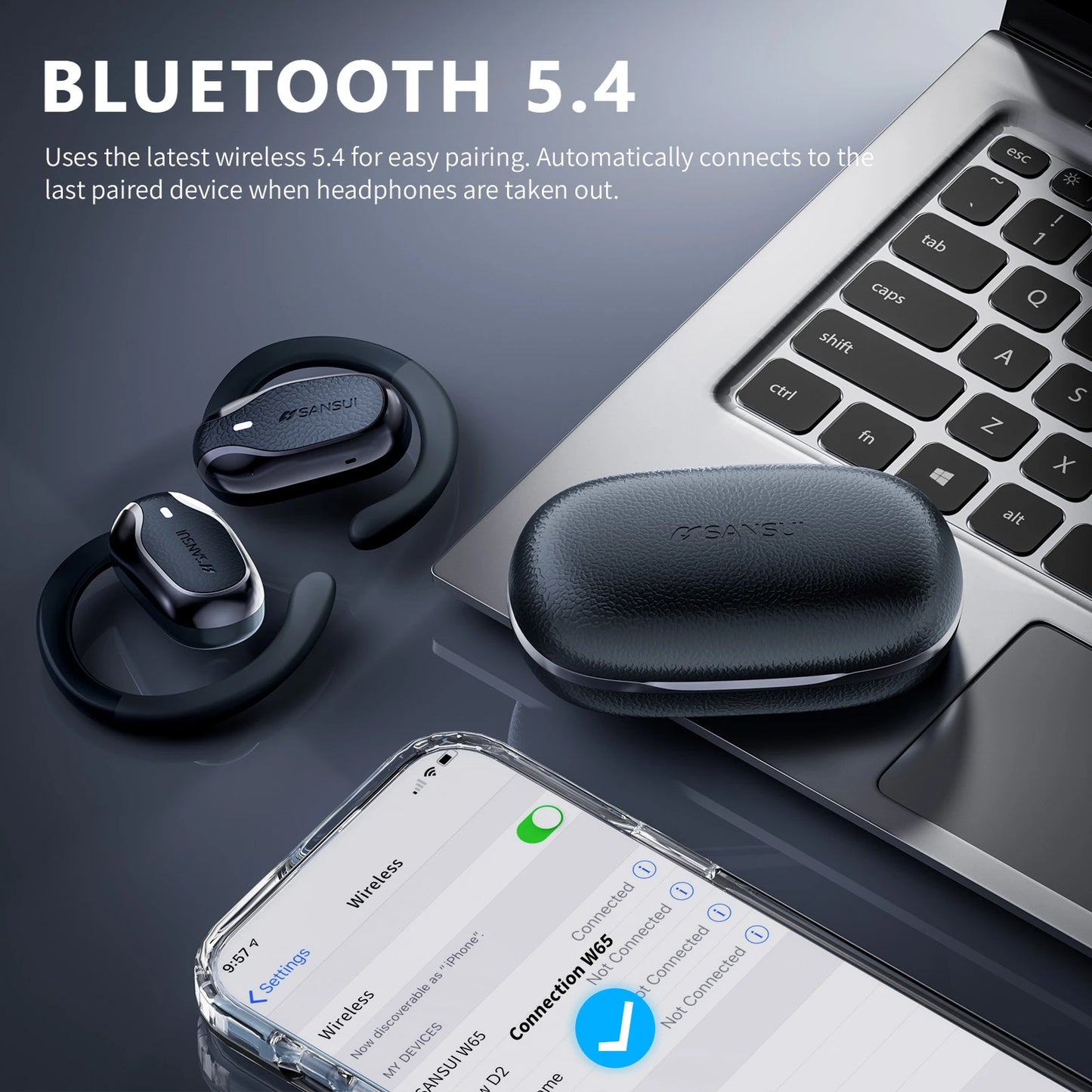 Sansui W65 Air Conduction Bluetooth 5.4 Earphones ENC Noise Canceling Bluetooth Headphone on Ear OWS Wireless Headsets with APP